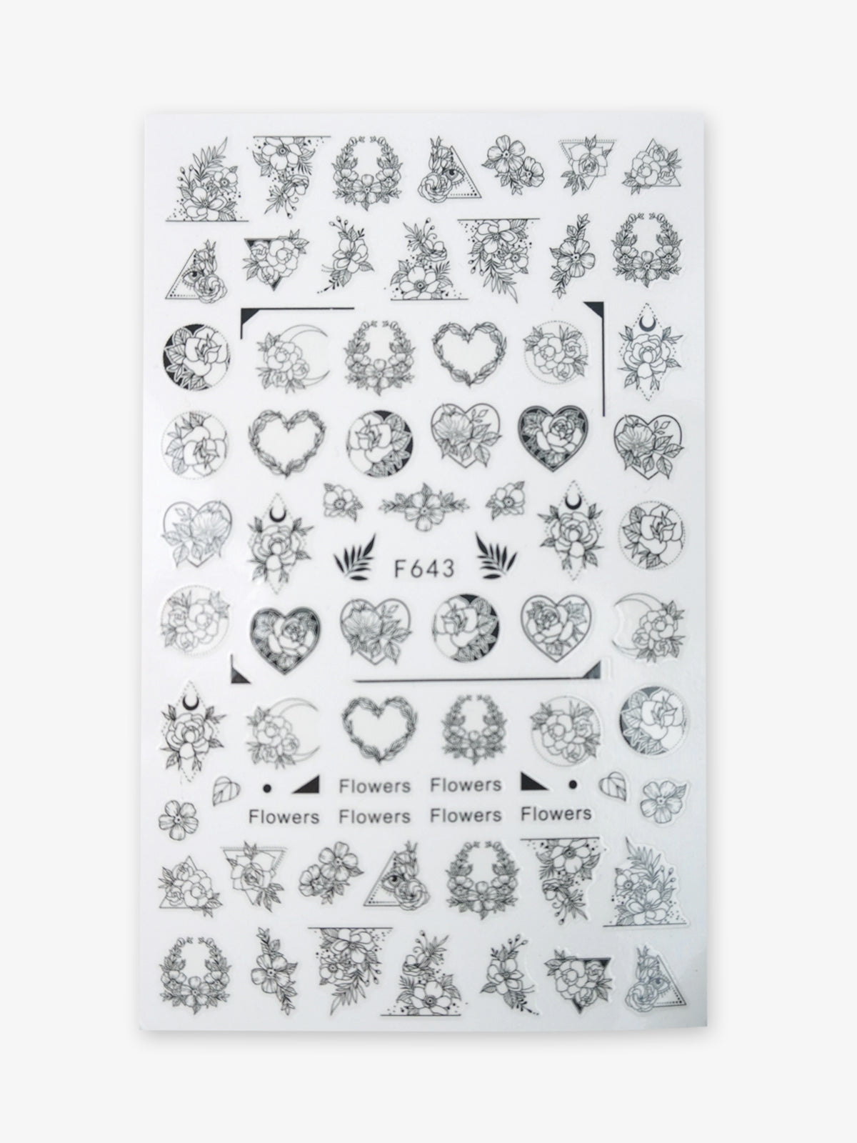 nail stickers - flower black outline 643